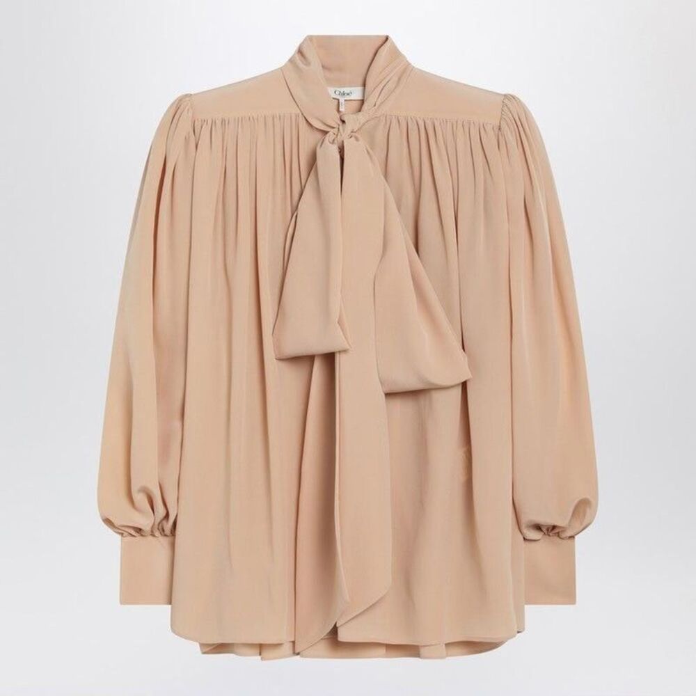 CHLOE Silk Bow Blouse Women BROWN Shirts